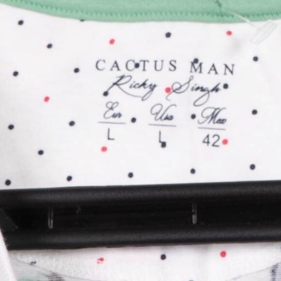 Cactus Man Ricky Singh TShirt L Mens NEW Tropical White Hibiscus Hawaiian Cotton - Picture 4 of 7